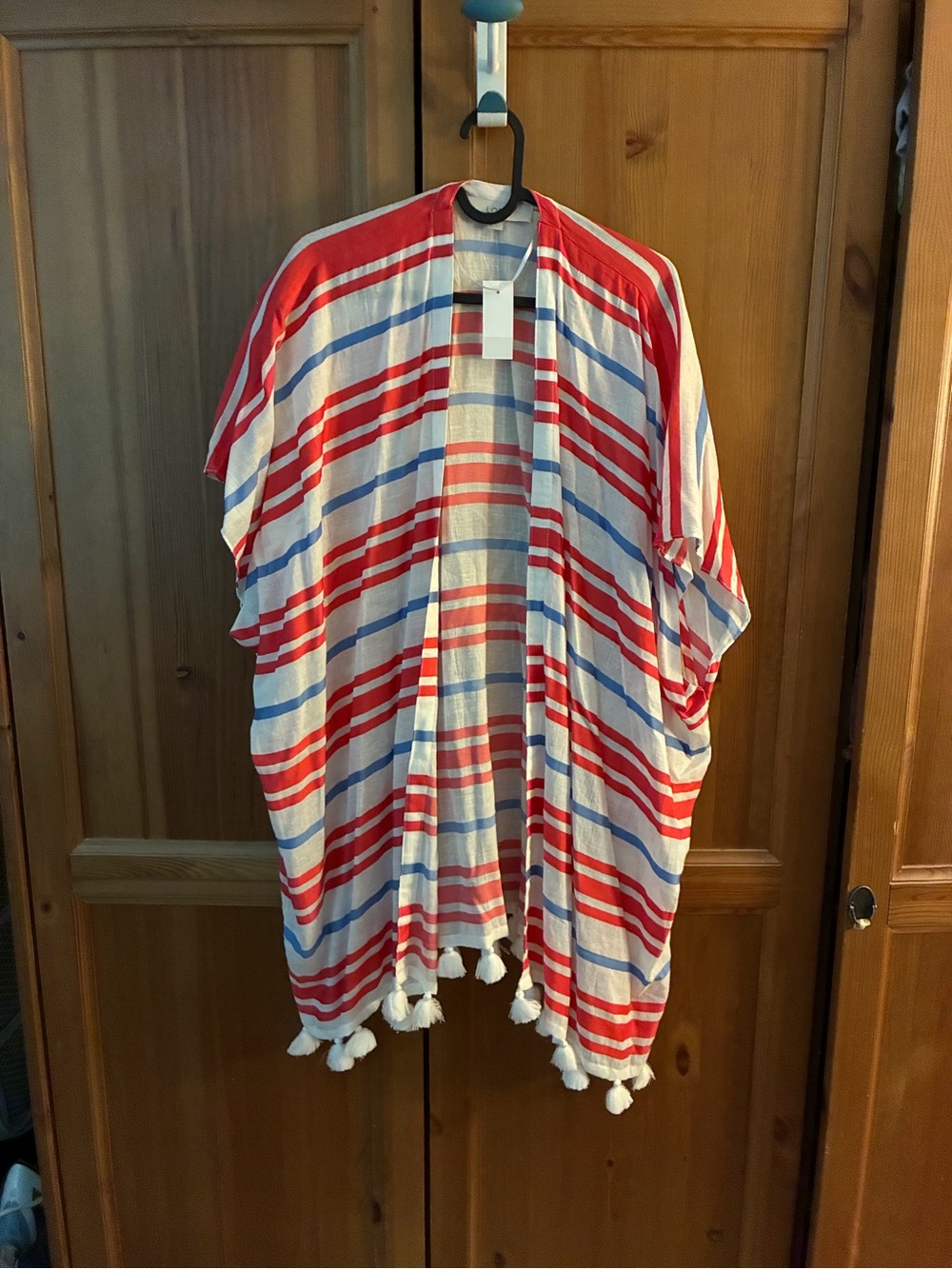 LOFT Red, Blue & White Striped Tassel Throw